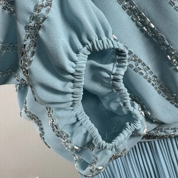 Vintage Jack Bryan Beaded Maxi Dress Pleated Blue Grecian Evening Prom Size S - Picture 5 of 16